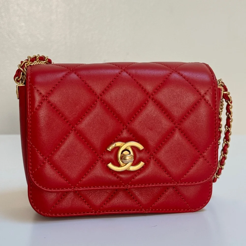 Chanel Cambon Mini Red Lambskin Flap Bag